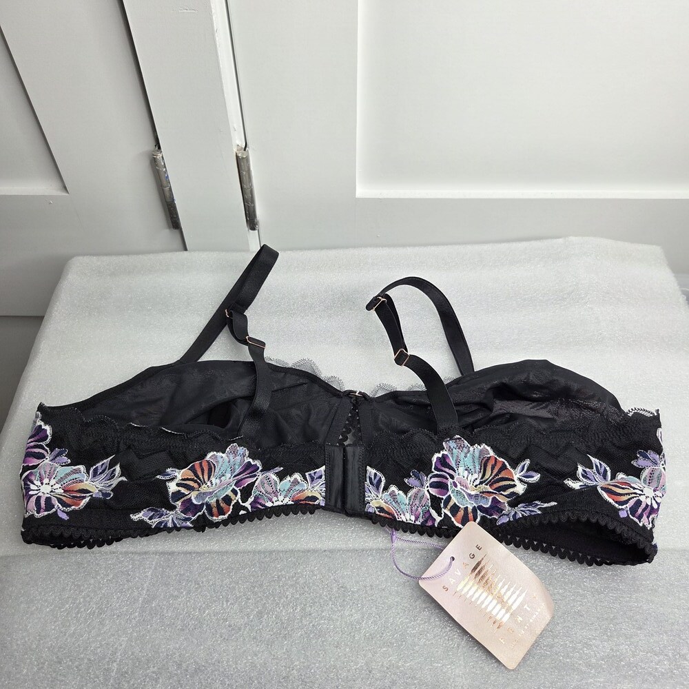 Savage X Fenty Zig Zag Zen Black & Floral Lace Bralette 3X NWT - Picture 5 of 9